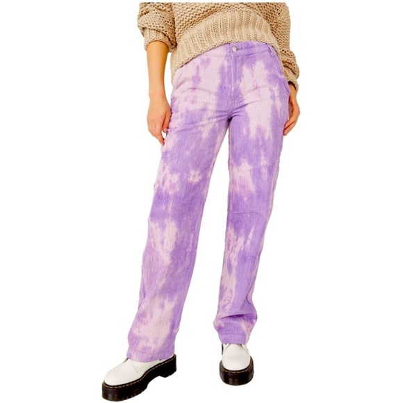 Free People •We The Free Reese Purple Tie Dye Straight Leg Corduroy Pants 28 NWT - Picture 3 of 10